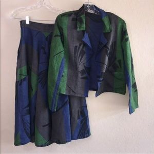 Vintage 80s Carla Carini Linen Skirt & Blazer Set